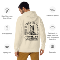 Colorado ski apparel, Western style hoodie, Cuchara Mountain Park gear, high-country hoodie, apres-ski lounge wear, mountain lifestyle clothing, Rocky Mountain sweatshirt, cozy ski hoodie, rugged outdoor apparel, unisex mountain gear, soft Colorado hoodie, vintage western sweatshirt.
