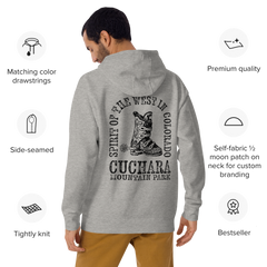 Colorado ski apparel, Western style hoodie, Cuchara Mountain Park gear, high-country hoodie, apres-ski lounge wear, mountain lifestyle clothing, Rocky Mountain sweatshirt, cozy ski hoodie, rugged outdoor apparel, unisex mountain gear, soft Colorado hoodie, vintage western sweatshirt.