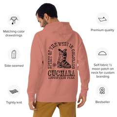Colorado ski apparel, Western style hoodie, Cuchara Mountain Park gear, high-country hoodie, apres-ski lounge wear, mountain lifestyle clothing, Rocky Mountain sweatshirt, cozy ski hoodie, rugged outdoor apparel, unisex mountain gear, soft Colorado hoodie, vintage western sweatshirt.