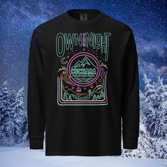Cuchara Mountain Park, Cuchara Colorado, neon ski shirt, night skiing apparel, snowboarder t-shirt, retro mountain gear, glow in the dark aesthetic, winter sports streetwear, heavyweight long sleeve, triblend graphic tee, vintage ski style, apres ski clothing, Colorado mountain park, night shredding, 80s neon ski, Cuchara apparel.