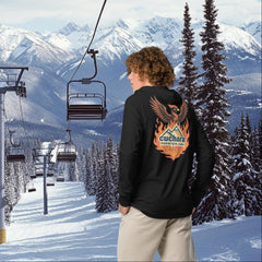 Chair 4 Rises long sleeve hoodie, From the Ashes Chair 4 apparel, Cuchara Mountain Park long sleeve, Colorado ski apparel, lightweight ski hoodie, snowboard long sleeve hoodie, Cuchara Colorado clothing, ski resort merchandise Colorado, alpine lifestyle apparel, mountain layering shirt, Colorado outdoor apparel, skier lifestyle clothing, snowboarder apparel Colorado, Sangre de Cristo Mountains gear, CMP merchandise, ski town clothing, winter layering top, breathable mountain apparel, ski community apparel,