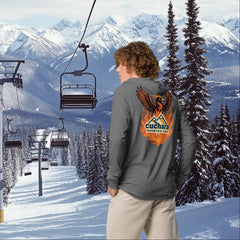Chair 4 Rises long sleeve hoodie, From the Ashes Chair 4 apparel, Cuchara Mountain Park long sleeve, Colorado ski apparel, lightweight ski hoodie, snowboard long sleeve hoodie, Cuchara Colorado clothing, ski resort merchandise Colorado, alpine lifestyle apparel, mountain layering shirt, Colorado outdoor apparel, skier lifestyle clothing, snowboarder apparel Colorado, Sangre de Cristo Mountains gear, CMP merchandise, ski town clothing, winter layering top, breathable mountain apparel, ski community apparel,