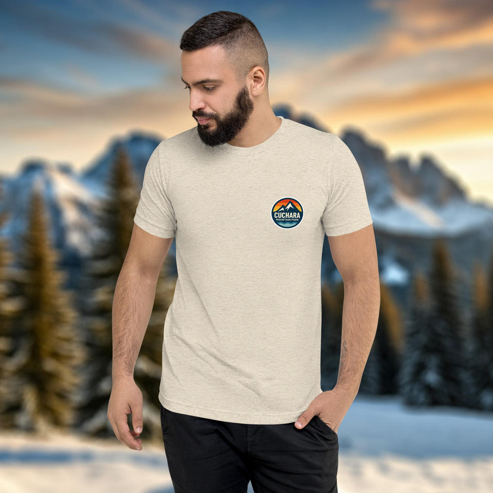 alpine t-shirt, lightweight outdoor t-shirt, tri-blend adventure shirt, hiking t-shirt, mountain lifestyle apparel, breathable performance tee, outdoor lifestyle clothing, ski and snowboard lifestyle shirt, lightweight summer hiking shirt, adventure travel clothing, soft vintage fit t-shirt, eco-conscious on-demand apparel