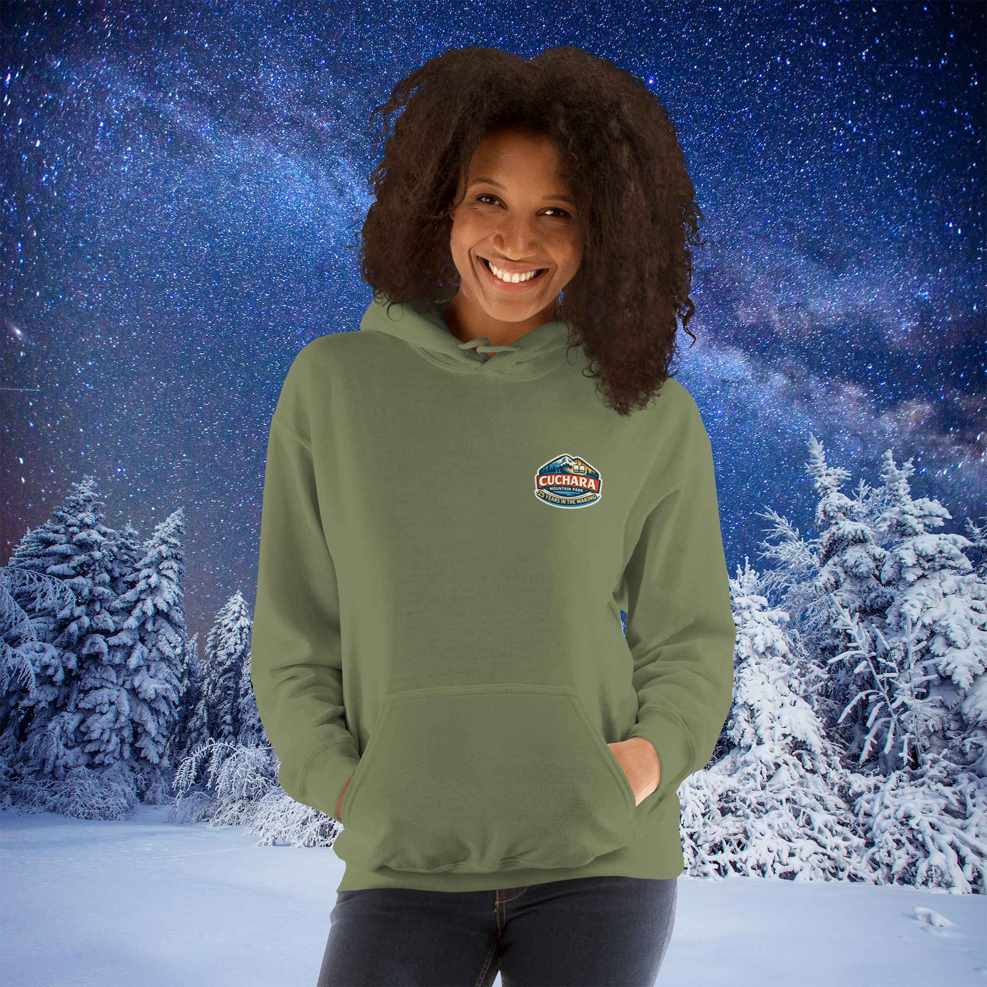 Cuchara Mountain Park, 25 years in the making, affordable Colorado skiing and snowboarding, Cuchara Mountain Park hoodie, Southern Colorado ski resorts, affordable snowboarding Colorado, Sangre de Cristo Mountains, Cuchara Colorado, family friendly skiing Colorado, mountain lifestyle apparel, cozy mountain hoodie, outdoor adventure gear, Lift 4 Cuchara, Colorado backcountry skiing, adventure hoodies, Colorado mountain parks, affordable winter sports