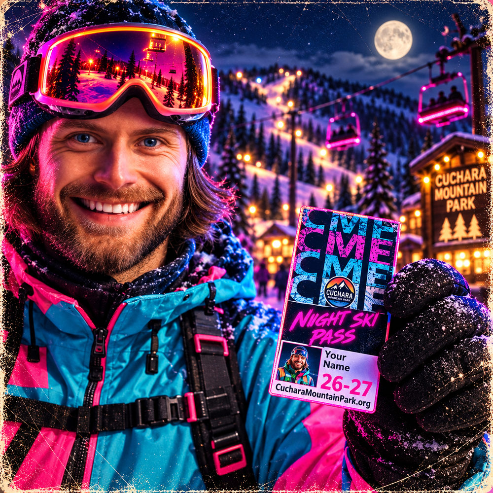 Cuchara Mountain Park night skiing, Southern Colorado night skiing pass, 26-27 season pass, affordable Colorado ski pass, nonprofit ski area Colorado, New Year's Eve skiing Colorado, Cuchara ski pass, cheap family ski passes in Southern Colorado, Cuchara Mountain Park night skiing dates, nonprofit community ski mountain Colorado