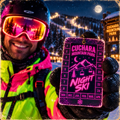 Cuchara Mountain Park night skiing, Southern Colorado night skiing pass, 26-27 season pass, affordable Colorado ski pass, nonprofit ski area Colorado, New Year's Eve skiing Colorado, Cuchara ski pass, cheap family ski passes in Southern Colorado, Cuchara Mountain Park night skiing dates, nonprofit community ski mountain Colorado