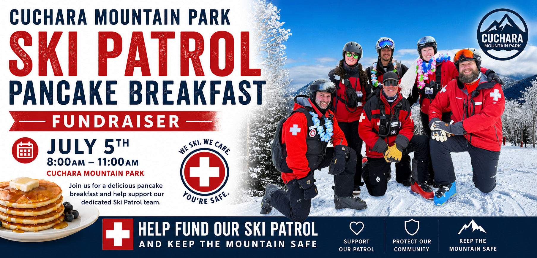 cuchara mountain park pancake breakfast, support ski patrol, keep the mountain safe, cuchara ski patrol pancake breakfast, ski patrol fundraiser, support cuchara ski patrol, mountain safety fundraiser, pancake breakfast fundraiser, colorado ski patrol events, panadero ski corporation fundraising