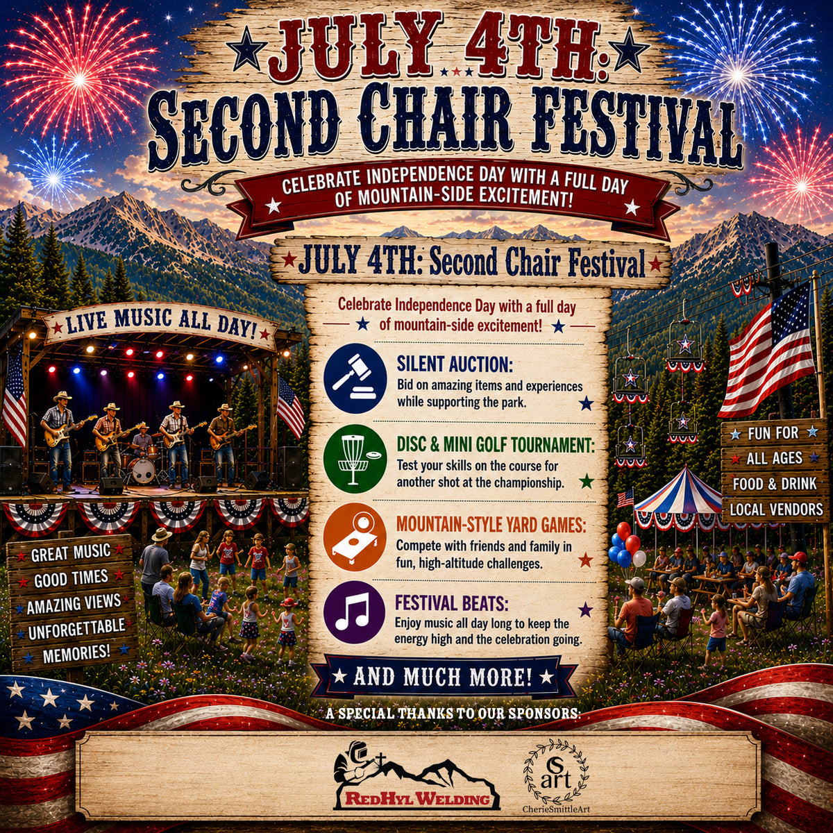 Cuchara Mountain Park events, Second Chair Festival entry fee, 4th of July festival Cuchara, Cuchara Colorado 4th of July, Mountain disc golf tournament Colorado, Fourth of July mini golf competition, Exit 101 Pueblo Band live music, Panadero Ski Corporation charity event, Cuchara Valley summer activities