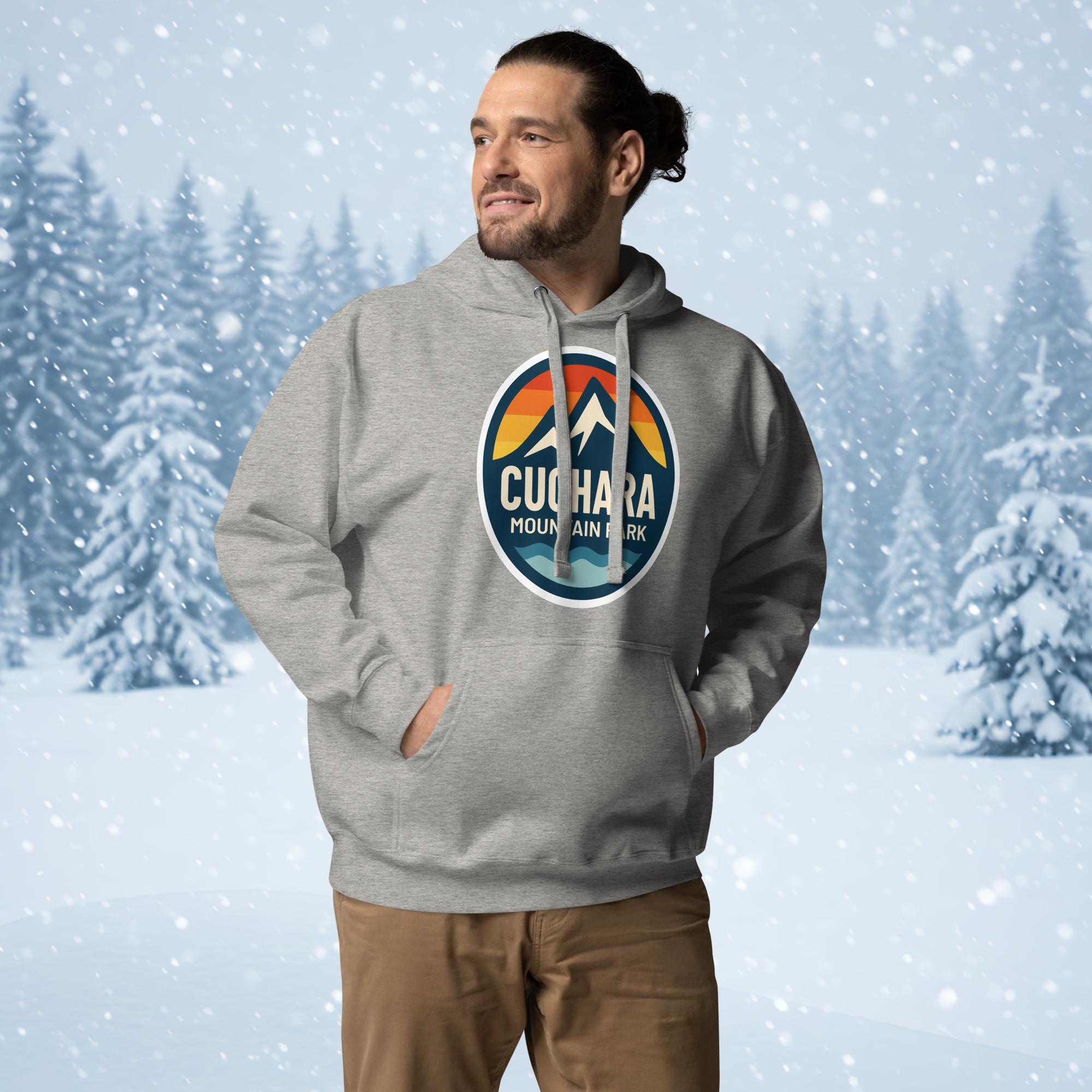 Cuchara Mountain Park hoodie, Cuchara Mountain Park logo apparel, Cuchara Mountain Park sweatshirt, Colorado ski resort hoodie, softest hoodie ever, ring-spun cotton polyester blend hoodie, high-altitude hoodie, Colorado mountain apparel, rugged adventure gear, Colorado ski area clothing, winter escape clothing, Colorado hiking hoodie, high-altitude clothing, former Cuchara Mountain Park ski area, Sangre de Cristo Mountains, Southern Colorado, best hoodie for cold weather, warm ski trip hoodie