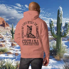 Colorado ski apparel, Western style hoodie, Cuchara Mountain Park gear, high-country hoodie, apres-ski lounge wear, mountain lifestyle clothing, Rocky Mountain sweatshirt, cozy ski hoodie, rugged outdoor apparel, unisex mountain gear, soft Colorado hoodie, vintage western sweatshirt.