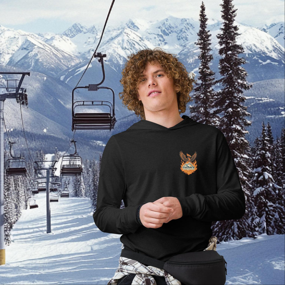 Chair 4 Rises long sleeve hoodie, From the Ashes Chair 4 apparel, Cuchara Mountain Park long sleeve, Colorado ski apparel, lightweight ski hoodie, snowboard long sleeve hoodie, Cuchara Colorado clothing, ski resort merchandise Colorado, alpine lifestyle apparel, mountain layering shirt, Colorado outdoor apparel, skier lifestyle clothing, snowboarder apparel Colorado, Sangre de Cristo Mountains gear, CMP merchandise, ski town clothing, winter layering top, breathable mountain apparel, ski community apparel, 