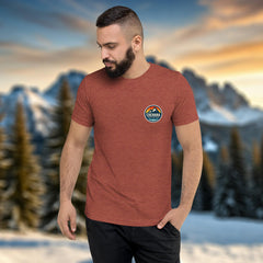 alpine t-shirt, lightweight outdoor t-shirt, tri-blend adventure shirt, hiking t-shirt, mountain lifestyle apparel, breathable performance tee, outdoor lifestyle clothing, ski and snowboard lifestyle shirt, lightweight summer hiking shirt, adventure travel clothing, soft vintage fit t-shirt, eco-conscious on-demand apparel